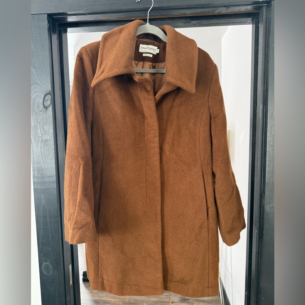 Women’s Hilary Radley Brown Wool Long Swing Coat, 14
